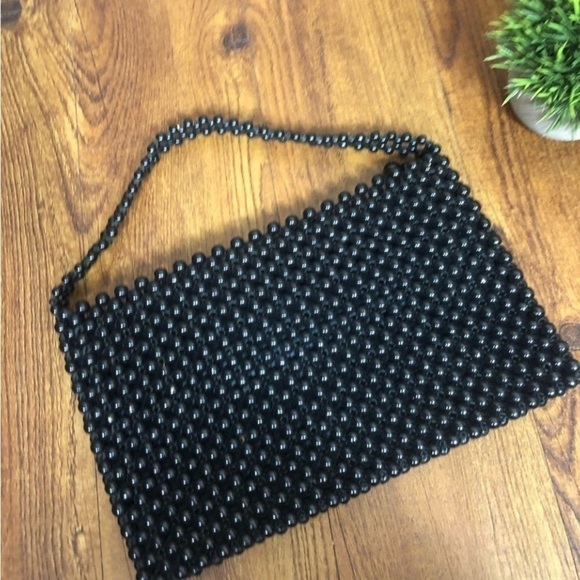 Vintage Mid Century MOD Authentic Bead Bag Formal Large Black Bag by Josef Japan - Picture 7 of 13